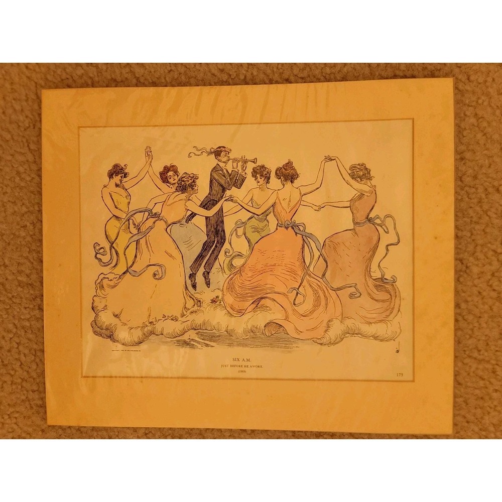 1906 Charles Dana Gibson Girls Dancing Dream Man Print